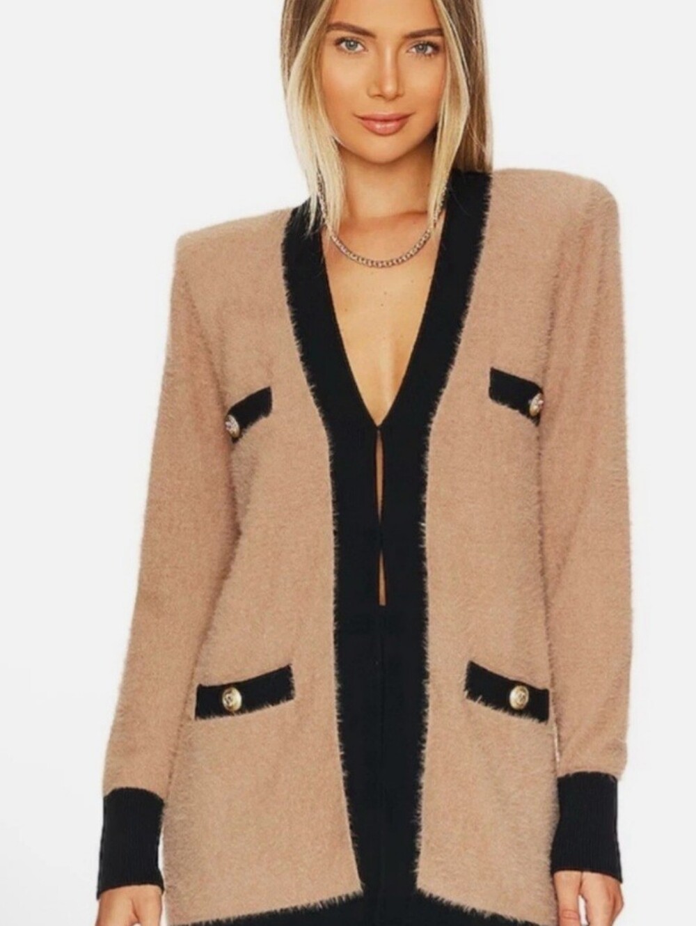 L'Agence Elin Tan Black 4 Pocket Longveyelash Cardigan